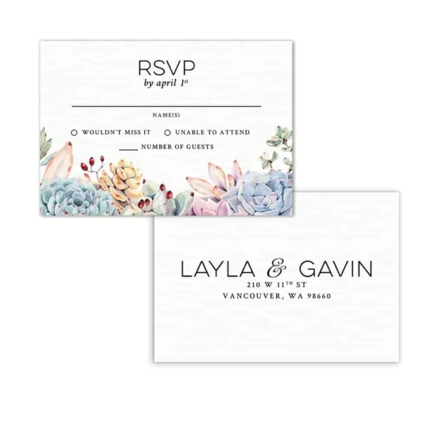 Botanical Rsvp Card With Printed Envelope White Background