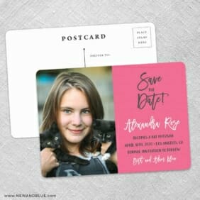 Modern Bat Mitzvah Save The Date Wedding Postcard Front And Back