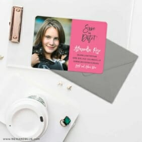 Modern Bat Mitzvah Save The Date Cards And Optional Color Envelopes