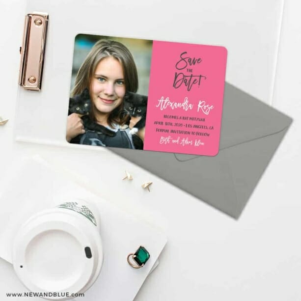 Modern Bat Mitzvah Save the Date Cards