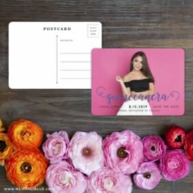 Handwriting Quinceanera Save The Date Postcard With Back