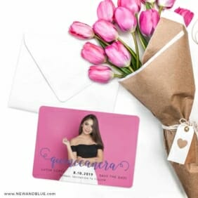 Handwriting Quinceanera Save The Date Cards With Envelope