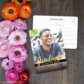 Modern Grad Save The Date Postcard With Back