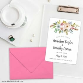 Watercolor Flowers Save The Date Cards And Optional Color Envelopes