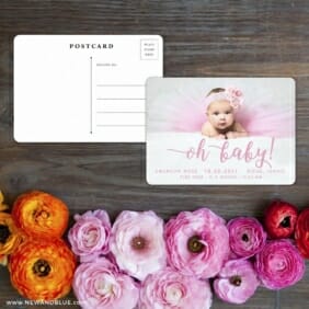 Handwriting Baby Save The Date Postcard With Back