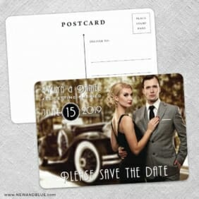 Rockefeller Save The Date Wedding Postcard Front And Back