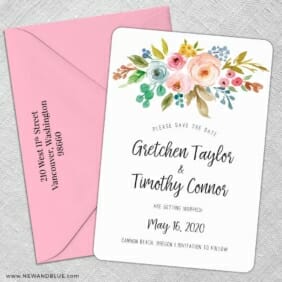 Watercolor Flowers 5 Save The Date With Optional Color Envelope