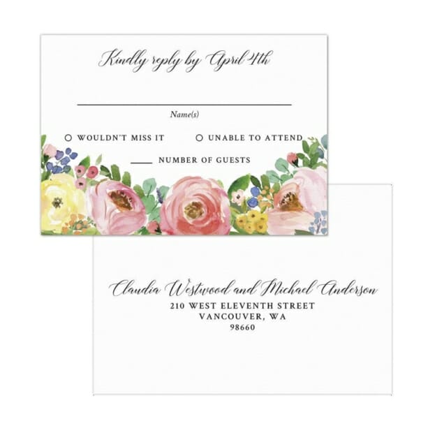 Bright Blooms Invitation Pink Rsvp Card With Printed Envelope