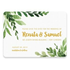 Greenery Save The Date With Envelope In Color Gold