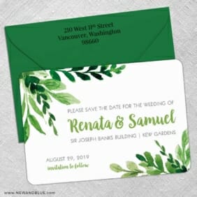 Greenery 5 Save The Date With Optional Color Envelope