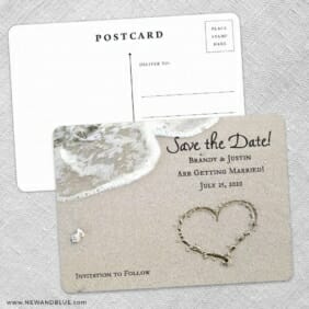 Heart On Beach Save The Date Wedding Postcard Front And Back