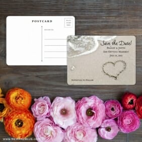 Heart On Beach Save The Date Postcard With Back