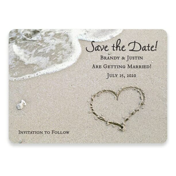 Heart On Beach Save The Date Postcards