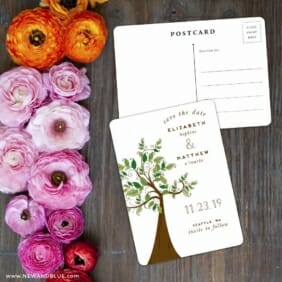 Wedding Tree Save The Date Postcard With Back