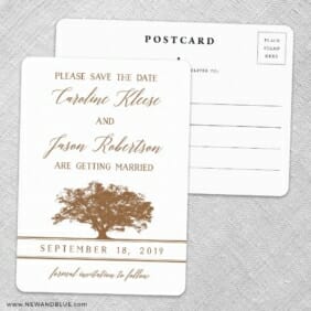 Oak Tree Save The Date Wedding Postcard Front And Back