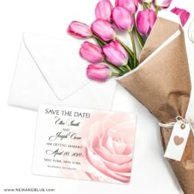 Pink Rose Save The Date Cards With Envelope