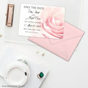 Pink Rose Save The Date Cards And Optional Color Envelopes