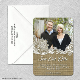 Rustic Lace 3 Save The Date With Optional Color Envelope