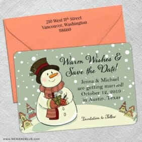 Vintage Snowman 5 Save The Date With Optional Color Envelope